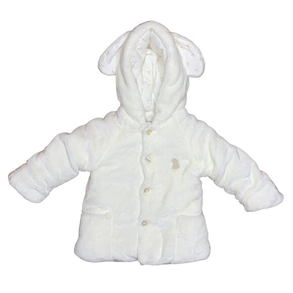 MAYORAL Baby Winter Coat Girls 6-9 75cm Bunny Ears White Hooded Infant Jacket